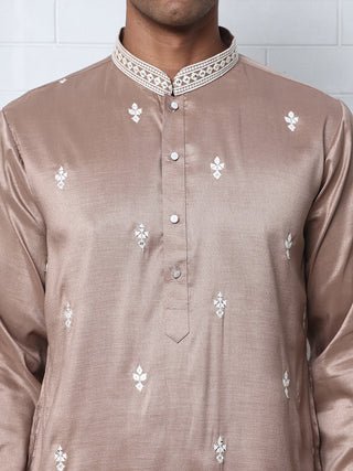 Traditional Silk-Blend Kurta with Embroidery