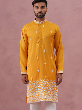 Traditional Silk-Blend Kurta with Embroidery