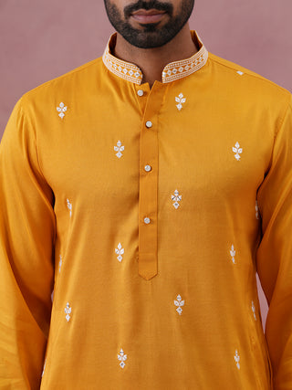 Traditional Silk-Blend Kurta with Embroidery
