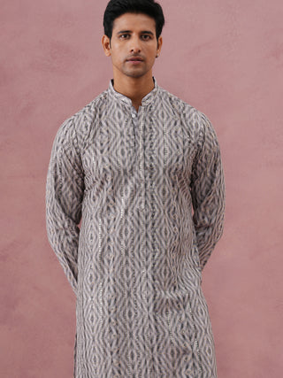 Grey Geometric Print & Sequin Kurta
