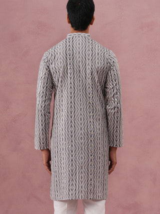 Grey Geometric Print & Sequin Kurta