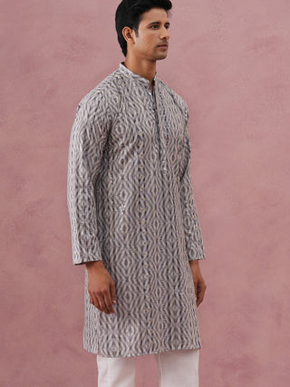 Grey Geometric Print & Sequin Kurta