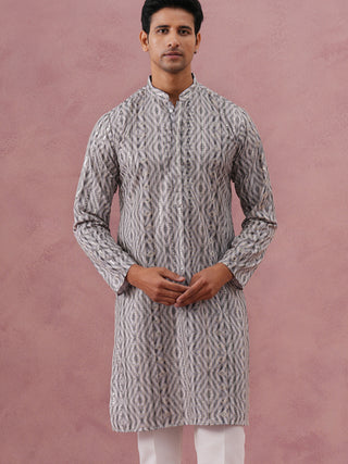 Grey Geometric Print & Sequin Kurta