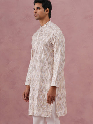 Peach Geometric Print & Sequin Kurta