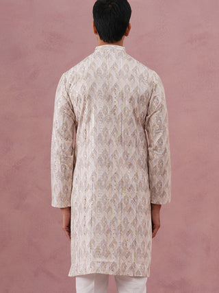 Peach Geometric Print & Sequin Kurta