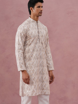 Peach Geometric Print & Sequin Kurta