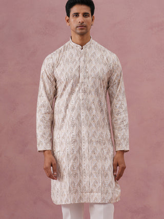 Peach Geometric Print & Sequin Kurta