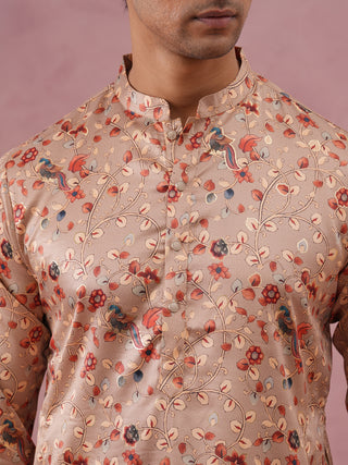 Floral Foil Printed Silk Blend Kurta