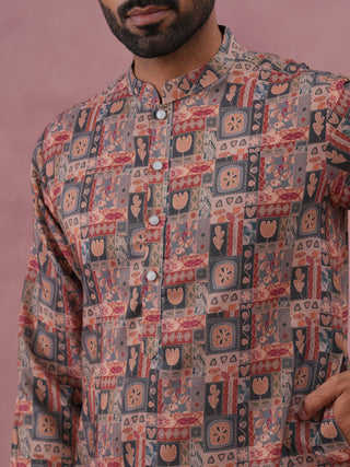 Abstract Printed Cotton Blend Kurta