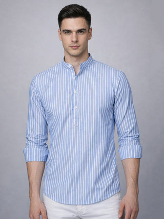 Men’s Blue Striped Short Kurta