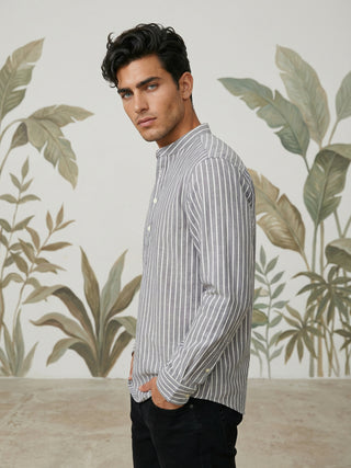 Men’s Grey Striped Short Kurta