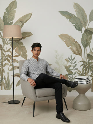 Men’s Grey Striped Short Kurta