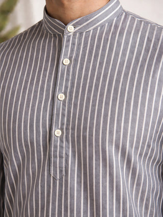 Men’s Grey Striped Short Kurta