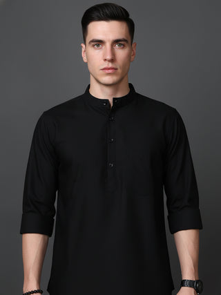 Black Casual Solid Short Kurta