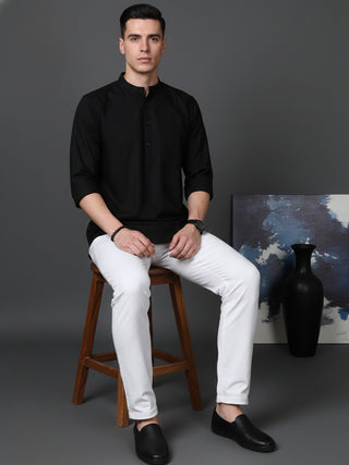 Black Casual Solid Short Kurta