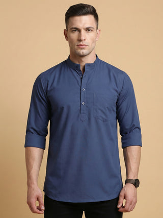 Blue Casual Solid Short Kurta