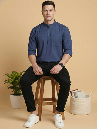 Blue Casual Solid Short Kurta