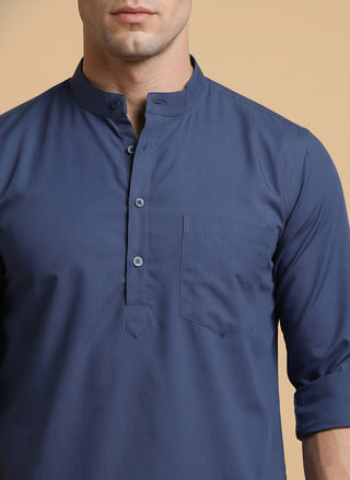 Blue Casual Solid Short Kurta