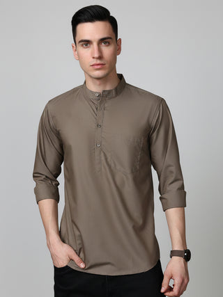 Brown Casual Solid Short Kurta