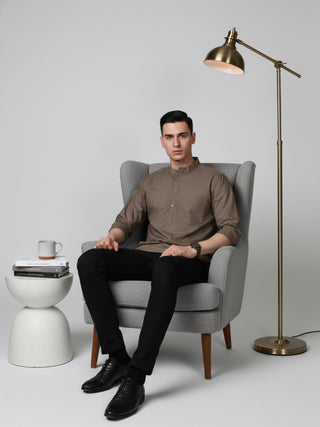 Brown Casual Solid Short Kurta