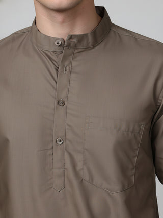 Brown Casual Solid Short Kurta