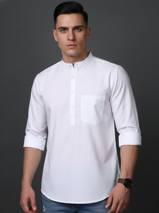 White Casual Solid Short Kurta