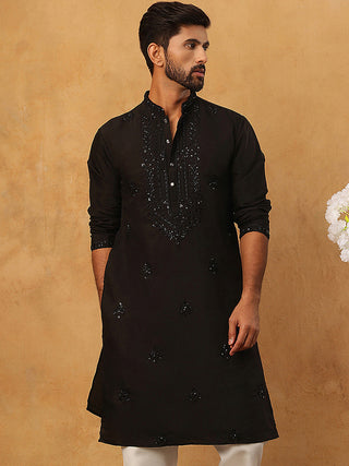 Silk Blend Embroidered Kurta for Men
