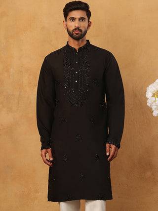 Silk Blend Embroidered Kurta for Men