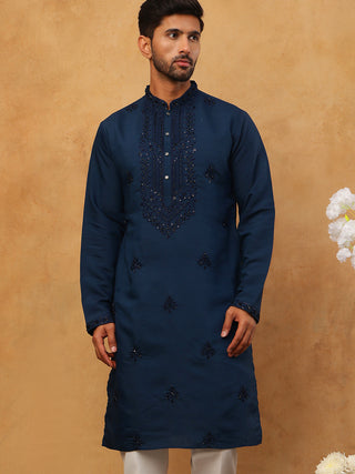 Silk Blend Embroidered Kurta for Men