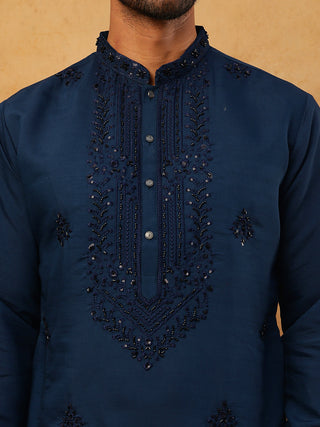 Silk Blend Embroidered Kurta for Men