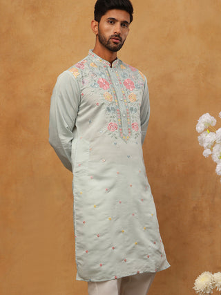 Silk Blend Embroidered Kurta