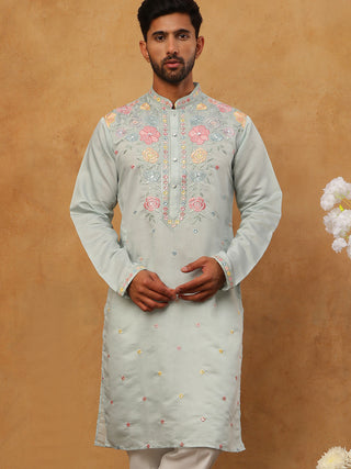 Silk Blend Embroidered Kurta
