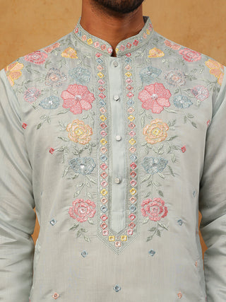 Silk Blend Embroidered Kurta