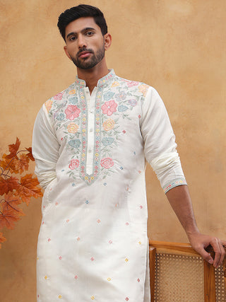Silk Blend Embroidered Kurta
