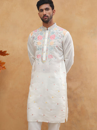 Silk Blend Embroidered Kurta