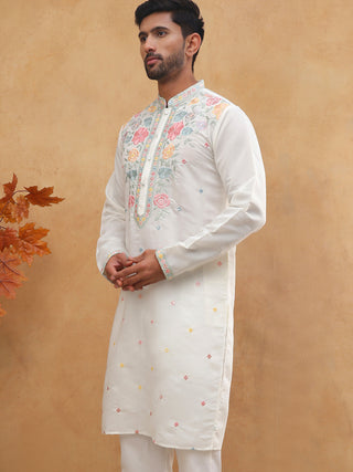 Silk Blend Embroidered Kurta