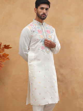 Silk Blend Embroidered Kurta