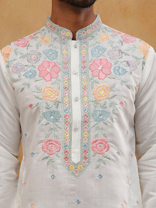 Silk Blend Embroidered Kurta