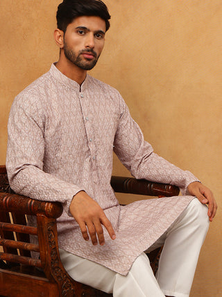 Cotton Blend Printed & Embroidered Kurta