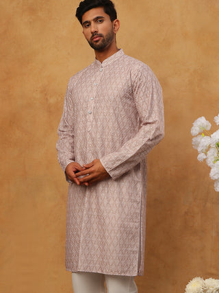 Cotton Blend Printed & Embroidered Kurta