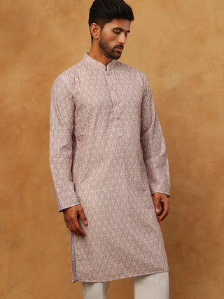 Cotton Blend Printed & Embroidered Kurta