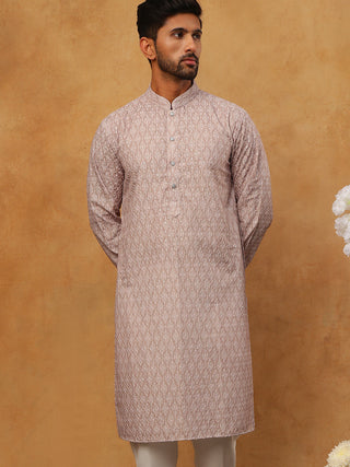 Cotton Blend Printed & Embroidered Kurta