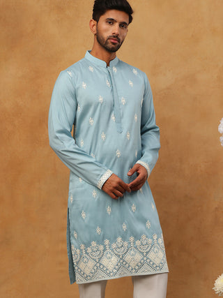 Traditional Silk Blend Embroidered Kurta