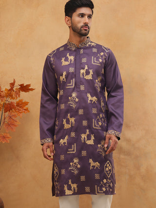 Men Silk Blend Kurta with Embroidery