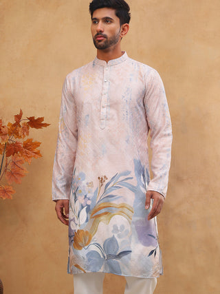 Printed Cotton Blend Kurta with Thread Work