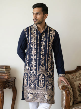 Men Silk Blend Embroidered Kurtas