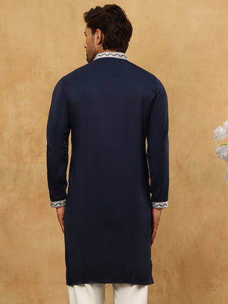 Men Silk Blend Embroidered Kurta