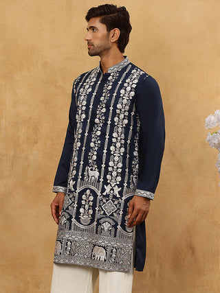 Men Silk Blend Embroidered Kurta