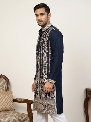 Men Silk Blend Embroidered Kurtas