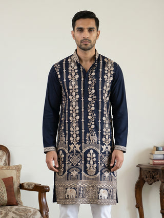 Men Silk Blend Embroidered Kurtas